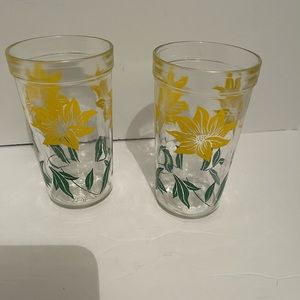 Vintage Hazel Atlas Drinking Glass Tumbler Daffodil Pattern 5.5” H 8oz Set of 2